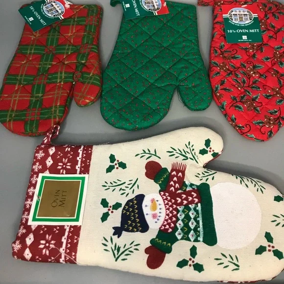 Vintage NOS 4pc Christmas holiday oven bake mitten gloves bundle - Picture 1 of 10